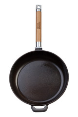 
Cast iron pan isolated on white background with wooden handle