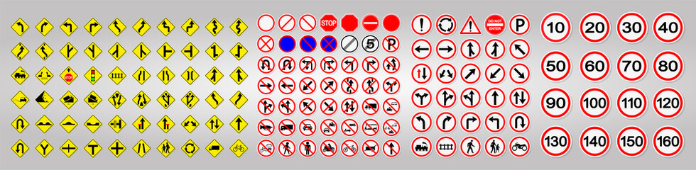 Set WarningTraffic Signs,Prohibition,Warning Red circle Symbol Sign