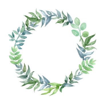 Watercolor illustration of easter wreath. Hand-drawn illustration isolated on white background. Spring green chaplet of roses.