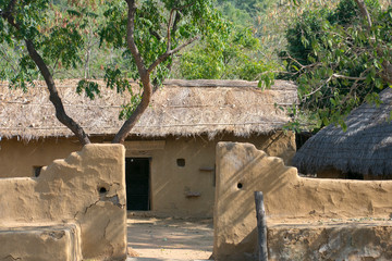 Village house made of mud, clay, wood, bamboo, and straws Tribal 