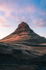 Tuinposter Cappuccino Kirkjufell is one of the most scenic and photographed mountains in Iceland all year around. Beautiful Icelandic landscape of Scandinavia