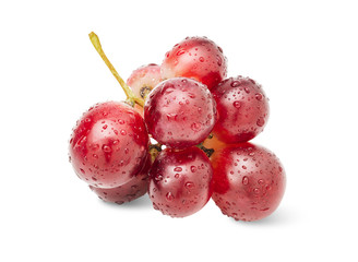 Close-up group red grape with water drop isolated on white background clipping path.