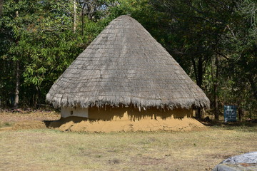 Village house made of mud, clay, wood, bamboo, and straws Tribal 