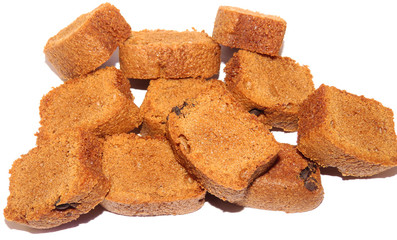 Sliced Dark Brown Cake Isolated on white Background, Pile of cookies isolated on white, Brown Cake.    
