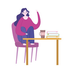 working remotely, woman sitting on chair with computer in desk