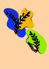 Simple vector, black leaf image with  Basic color daub of the background