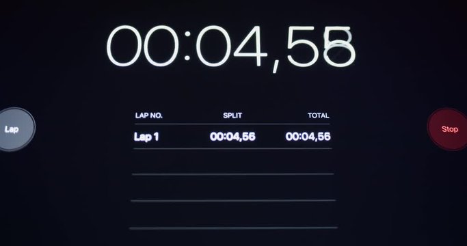 Digital stopwatch timer counting seconds on a tablet device screen