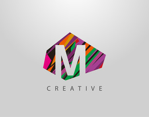 Creative Letter M Logo. Abstract M letter design, made of various Strips shapes in color.