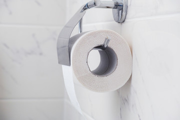 Toilet paper roll on a metal holder