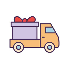 Delivery truck with gift line and fill style icon vector design