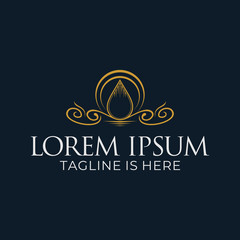 Obraz premium Decorative abstract logo design with golden water drops.