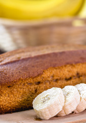 homemade banana cake with oats, on a rustic wooden background. Organic product.