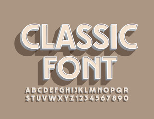 Obraz premium Vector Classic Font. 3D Retro style Alphabet Letters and Numbers