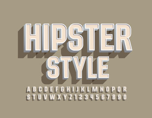 Vector Hipster Style Alphabet Letters and Numbers. 3D Simple Font
