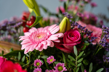 bouquet of red and pink flowers