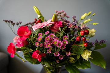 bouquet of red and pink flowers
