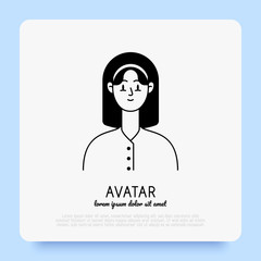 Caucasian friendly and happy young woman, teenager or girl avatar with long hair. Flat style. Vector illistration.