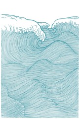 Big waves in the ocean. Tropical sea waves in Japanese art style. Line illustration vector pattern.