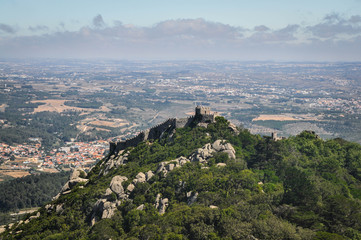 Fototapeta na wymiar view of the city. Panorama of the castle on the mountain. Rocky Mount covered with green grass