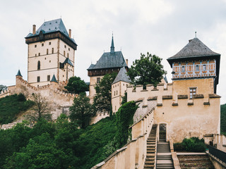 Fototapeta na wymiar Yard of Karlstejn Castle in Czech Republic, also called Karluv Tyn, the Fortification buildt by Charles IV where the Bohemean and Holy Roman Empire Crown Jewels were kept
