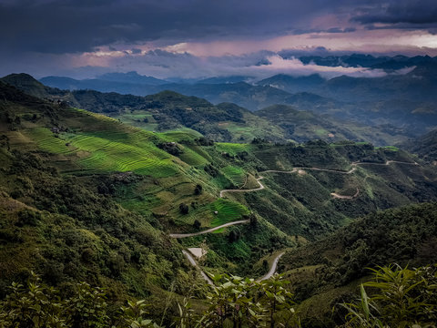 view on ricefields in ha giang, vietnam