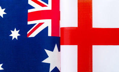 fragments of the national flags of Australia and England close up