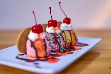 ice cream with cherries