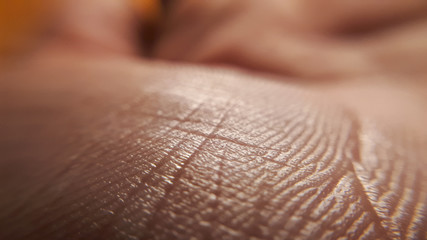 Fototapeta premium Closeup skin hand. Dermatology caucasian background. Macro care skin.