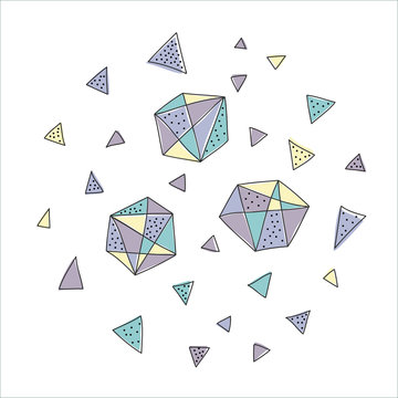 Crystals cute magical set. Vector artwork. Doodle collection. Cute kids, children sketch. Hand drawn illustration.