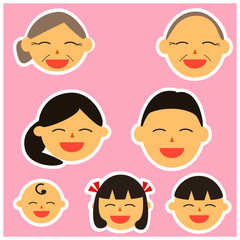 Face icons of family members. Vector illustrations image. Simple.smiling,happy,love.