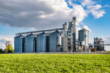 agro-processing and manufacturing plant for processing and silver silos for drying cleaning and storage of agricultural products, flour, cereals and grain. Granary elevator.