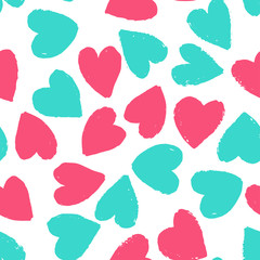 Seamless pattern with pink and blue hearts on white background. Vector design for textile, backgrounds, clothes, wrapping paper, web sites and wallpaper. Fashion illustration seamless pattern.