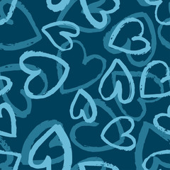 Seamless pattern with ligt blue hearts on dark blue background. Vector design for textile, backgrounds, clothes, wrapping paper, web sites and wallpaper. Fashion illustration seamless pattern.
