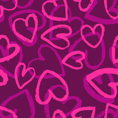 Seamless pattern with light violet hearts on dark violet background. Vector design for textile, backgrounds, clothes, wrapping paper, web sites and wallpaper. Fashion illustration seamless pattern.