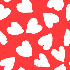 Seamless pattern with white hearts on red background. Vector design for textile, backgrounds, clothes, wrapping paper, web sites and wallpaper. Fashion illustration seamless pattern.