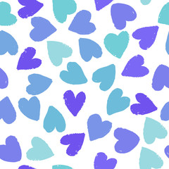 Seamless pattern with violet and blue hearts on white background. Vector design for textile, backgrounds, clothes, wrapping paper, web sites and wallpaper. Fashion illustration seamless pattern.