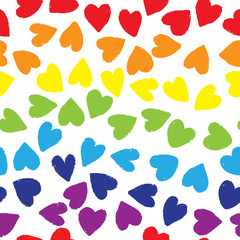 Seamless pattern with rainbow color hearts on white background. Vector design for textile, backgrounds, clothes, wrapping paper, web sites and wallpaper. Fashion illustration seamless pattern.