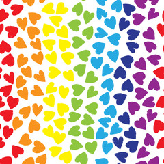Seamless pattern with rainbow color hearts on white background. Vector design for textile, backgrounds, clothes, wrapping paper, web sites and wallpaper. Fashion illustration seamless pattern.
