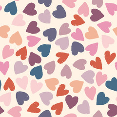 Fototapeta na wymiar Seamless pattern with beige, blue, violet, pink hearts on background. Vector design for textile, backgrounds, clothes, wrapping paper, web sites and wallpaper. Fashion illustration seamless pattern.