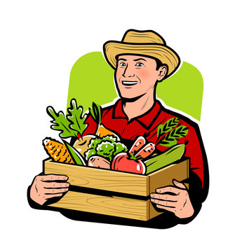 Farmer with vegetables. Agriculture, farm vector illustration