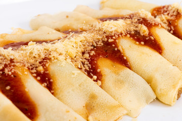 Delicious pancakes with tomato sauce and parmesan cheese. 