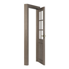 Wooden door isolated on white background. 3D rendering.
