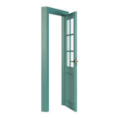 Wooden door isolated on white background. 3D rendering.