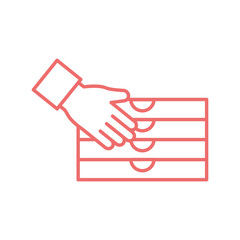 Hand with pizza boxes line style icon vector design