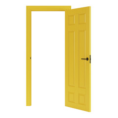 Yellow door isolated on white background. 3D rendering.