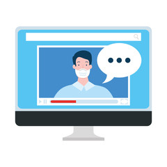 man using face mask in computer vector illustration design