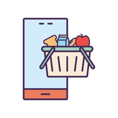 smartphone and shopping basket line and fill style icon vector design