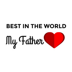 Father's day greeting card. Vector banner with red paper heart. Symbol of love and calligraphy text on gray background. .