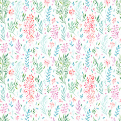 Seamless pattern with watercolor delicate branches. Perfect for greetings, invitations, manufacture wrapping paper, textile, wedding and web design. Raster illustration.