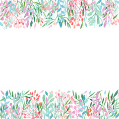 Fototapeta na wymiar Card with watercolor delicate branches. Place for your text. Perfect for greetings, invitations, announcement, web and wedding design. Raster.